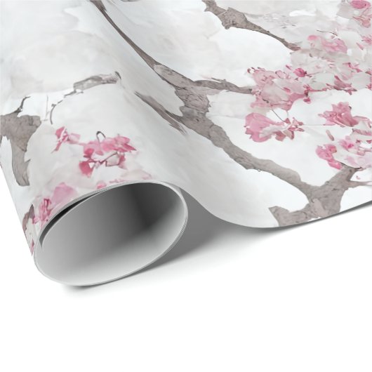 Stunning Pink and Silvery Cherry Blossom Print Cadeaupapier (Rol Hoek)