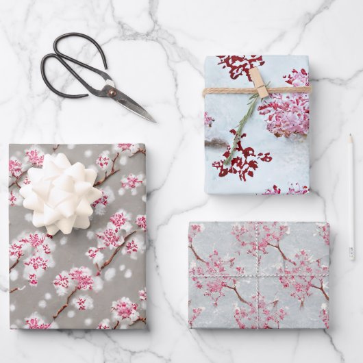 Stunning Pink and Silvery Cherry Blossom Print Inpakpapier Vel (Voorkant)
