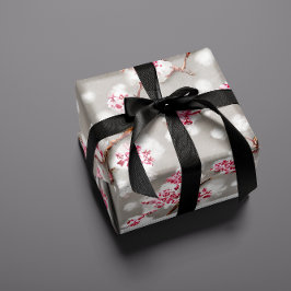 Stunning Pink and Silvery Cherry Blossom Print Inpakpapier Vel
