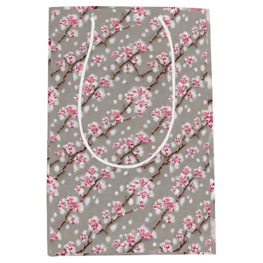 Stunning Pink and Silvery Cherry Blossom Print Medium Cadeauzakje (Voorkant)