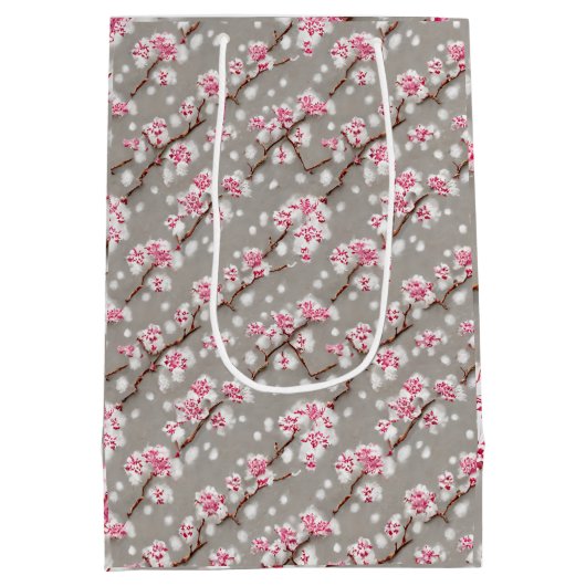 Stunning Pink and Silvery Cherry Blossom Print Medium Cadeauzakje (Achterkant)