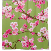 Stunning Pink Cherry Blossom op Chartreuse Green Douchegordijn (Voorkant)
