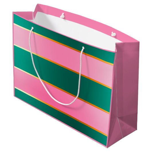 Stunning Pink & Green Modern Stripes  Groot Cadeauzakje (Achterkant Gekanteld)