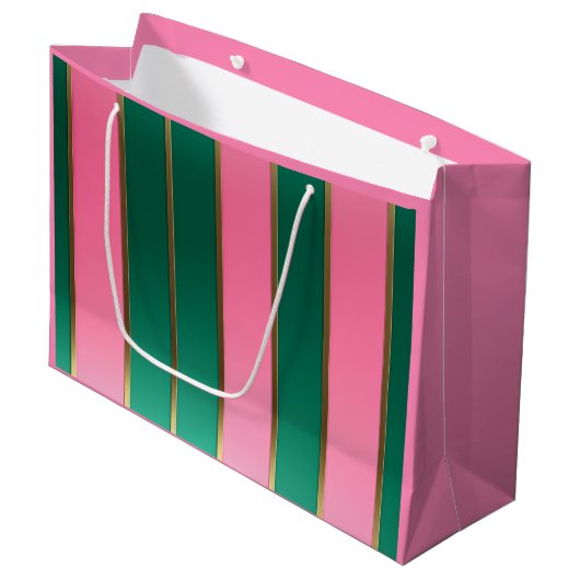 Stunning Pink & Green Modern Stripes  Groot Cadeauzakje (Voorkant Gekanteld)