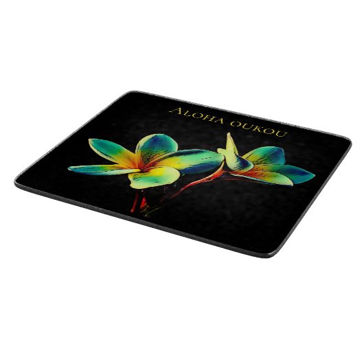 Stunning Plumeria Waterverf Glass Cutting Board Snijplank (Hoek)