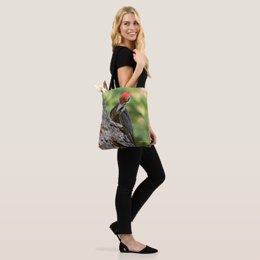 Stunning Portrait of Pileated Woodpecker on Tree Tote Bag (Op model)