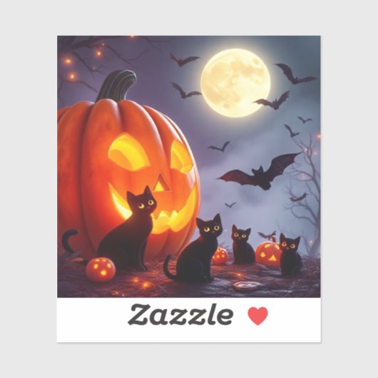 Stunning Pumpkin – Glowing Cats, Bats, Moon Magic Sticker (Vel)