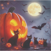 Stunning Pumpkin – Glowing Cats, Bats, Moon Magic Sticker (Voorkant)