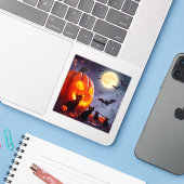 Stunning Pumpkin – Glowing Cats, Bats, Moon Magic Sticker (Laptop met iPhone)