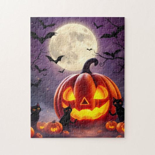 Stunning Puzzle – Pumpkin, Cats, Bats & Full Moon Legpuzzel (Verticaal)
