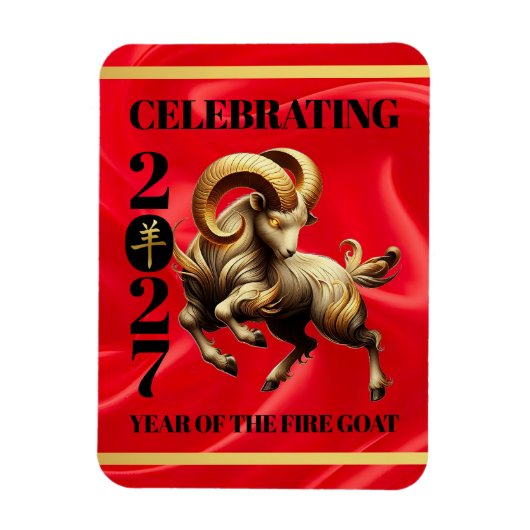Stunning Red Gold Chinese Year of Fire Goat 2027 Magneet (Verticaal)