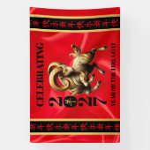 Stunning Red Gold Chinese Year of Fire Goat 2027 Spandoek (Verticaal)