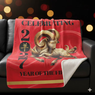 Stunning Red Goud Chinees Jaar van de Vuur Geit 20 Sherpa Deken