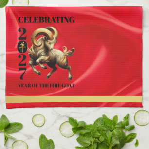 Stunning Red Goud Chinees Jaar van de Vuur Geit 20 Theedoek