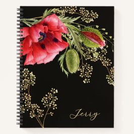 Stunning Red Watercolor Poppy Notitieboek