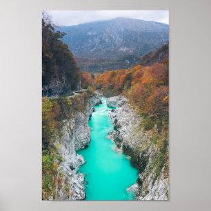 Stunning River Soča Napolen bridge, Slovenië Poster