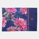 Stunning Roze Bloemige Bloei Monogram Theedoek (Horizontaal)