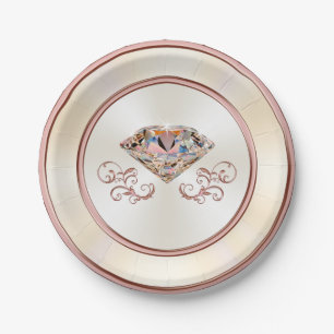 Stunning Roze Gouden Diamanten Papieren Borden, 18 Bordje
