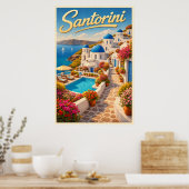 Stunning Santorini - Oude Reisposter Poster (Keuken)