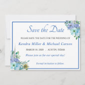 Stunning Sapphire Blue Bloemige Save The Date (Voorkant)