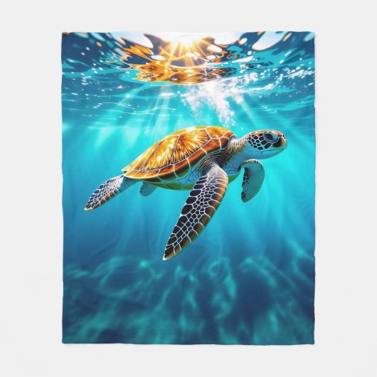 Stunning Sea Turtle in Sunlit Ocean Waters Fleece Deken (Voorkant)