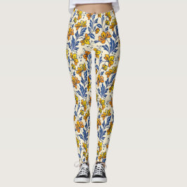 Stunning Seamless Pattern of Flowers and Leaves Leggings