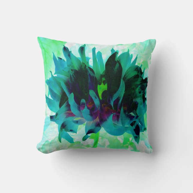Stunning Teal and Black Cactus Dahlia Kussen (Voorkant)