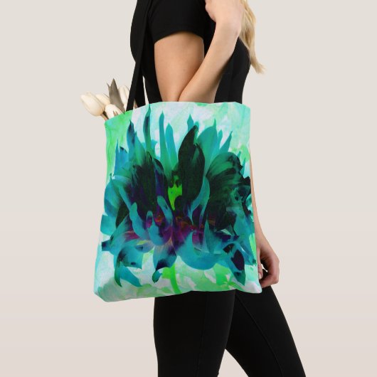 Stunning Teal and Black Cactus Dahlia Tote Bag (Dichtbij)