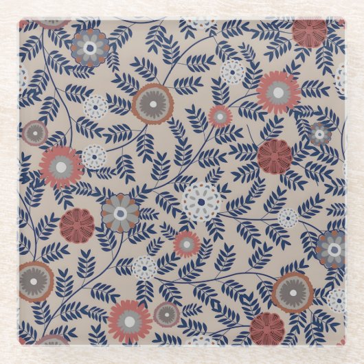 Stunning Teal and Magenta Foliage Pattern Glazen Onderzetter (Voorkant)