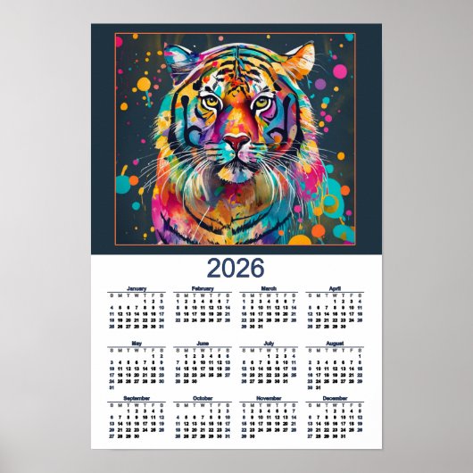 Stunning Tijger Watercolor Kalender 2026 Poster (Voorkant)