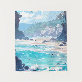 Stunning Tropisch Strand en Oceaan Golven Muurkuns Wandkleed