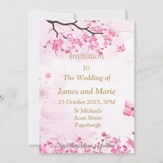 Stunning Trouw Uitnodiging, roze bloesem Kaart (Voorkant)