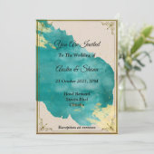 Stunning trouwuitnodiging, groen, goud kaart (Staand voorkant)
