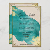 Stunning trouwuitnodiging, groen, goud kaart (Voorkant / Achterkant)