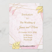 Stunning trouwuitnodiging, roze marmering kaart (Voorkant / Achterkant)