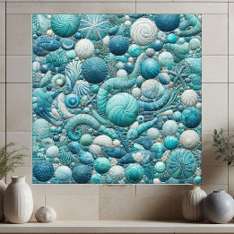 Stunning Underwater Shells Aquamarine Blue Mosaic Tegeltje