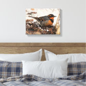 Stunning Varied Thrush Zangvogel in de Sneeuw Canvas Afdruk (Insitu (Slaapkamer))