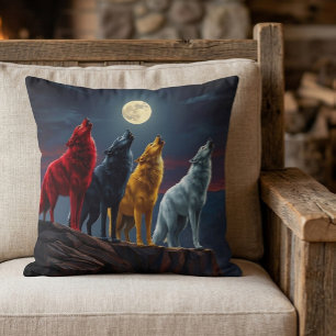 Stunning Vier Wolven, Eén Middennacht Woestijn Geh Kussen