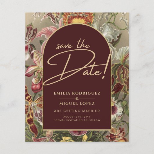 Stunning Vintage Botanische Burgundy Bloemen Bruil (Voorkant)