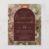 Stunning Vintage Botanische Burgundy Bloemen Bruil (Voorkant)