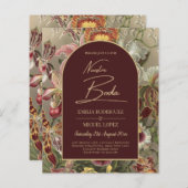 Stunning Vintage Botanische Burgundy Bloemen Bruil (Voorkant / Achterkant)