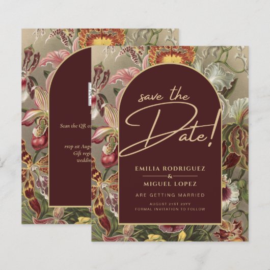 Stunning Vintage Botanische Burgundy Bloemige Brui (Voorkant / Achterkant)