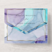Stunning Violet Aqua Abstracte Inkt All In One Uitnodiging (Achterkant)