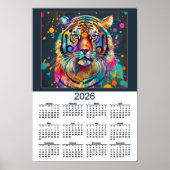 Stunning Watercolor Tiger 2026 Calendar Poster (Voorkant)