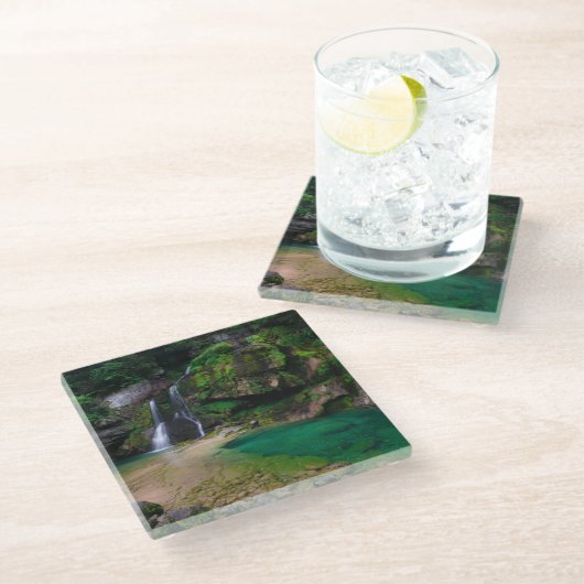 Stunning waterfall Virje, Slovenië Poster Glazen Onderzetter (Schuin)