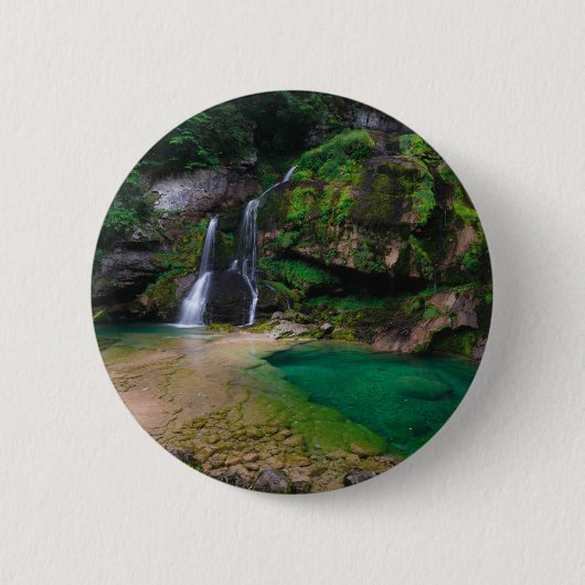 Stunning waterfall Virje, Slovenië Poster Ronde Button 5,7 Cm (Voorkant)