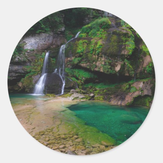 Stunning waterfall Virje, Slovenië Poster Ronde Sticker (Voorkant)
