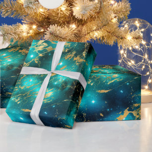 Stunning waterverf groen & goud marmer sterrenstel cadeaupapier