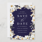 Stunning White Floral & Deep Navy Wedding Save The Date (Voorkant)