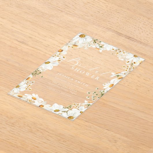 Stunning White Flowers Spring Bridal Shower Acryl Uitnodigingen (Laagn)